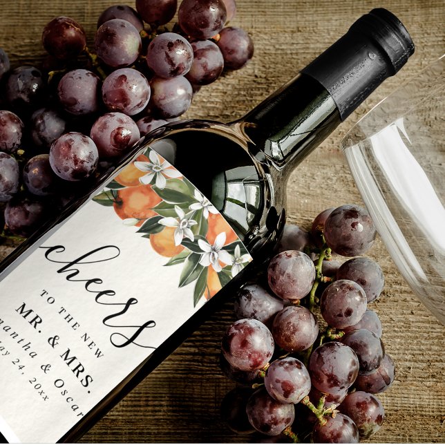 Modern Orange och blommor, vattenfärg Vinflaska Etikett (Skapare uppladdad)