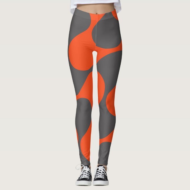 Modern Orange och Grått Abstrakt Geometric Mönster Leggings (Framsida)