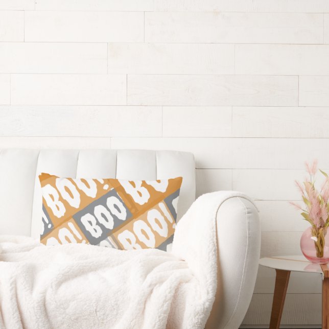 Modern Orange och Grått Boo Mönster Halloween Lumbarkudde (Soffa)