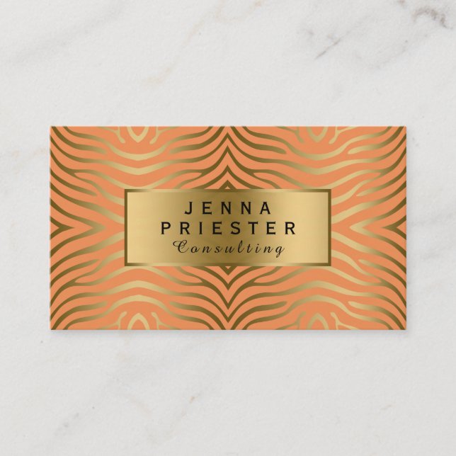 Modern Orange och Guld Zebra ränder Mönster Visitkort (Framsida)