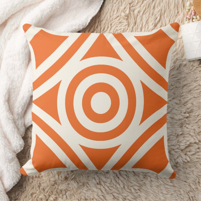 Modern Orange och Ivory Circle Diamond Pillow Kudde (Filt)