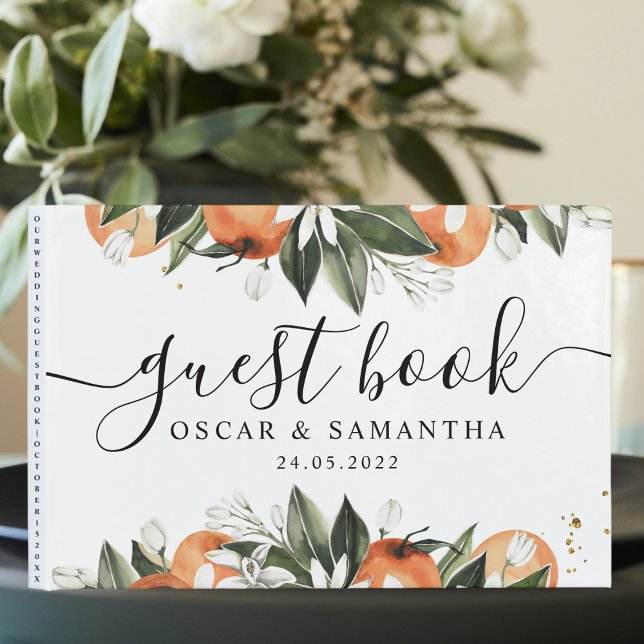 Modern Orange och Löv-skönhet för vattenfärger Gästböcker (Skapare uppladdad)