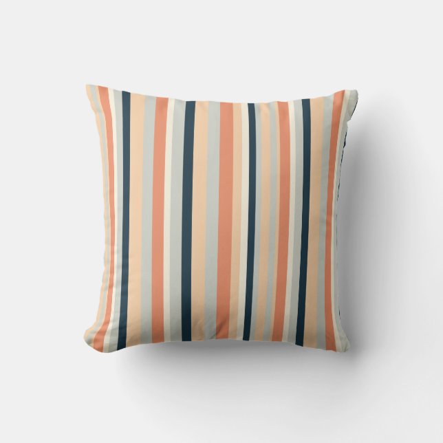Modern Orange och marinskt Lodrät Rand, mönstrat Kudde (Framsida)