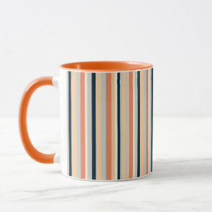 Modern Orange och marinskt Lodrät Rand, mönstrat Mugg