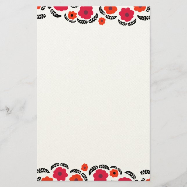 Modern Orange och röd Blommigt Brevpapper (Framsida)