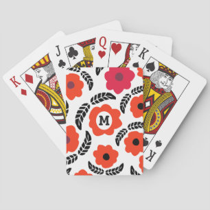Modern Orange och röd Blommigt Monogram Casinokort