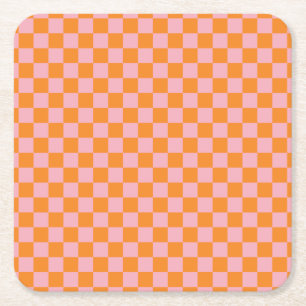 Modern Orange och Rosa Checkers Halloween Underlägg Papper Kvadrat