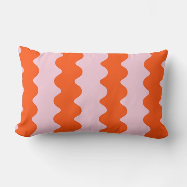 Modern Orange och Rosa Groovy Rand Minimalist Lumbarkudde (Framsida)