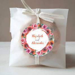 Modern Orange och Rosa i vattenfärgen Blommigt Brö Runt Klistermärke