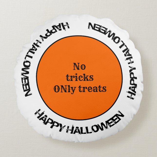 Modern Orange och svart Happy halloween Rund Kudde (Framsidan)