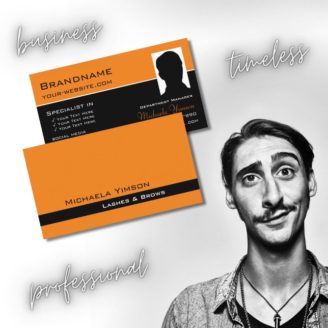 Modern Orange och svart med Photo Professionell Visitkort (Skapare uppladdad)
