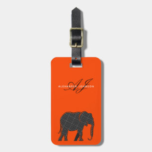 Modern Orange Och Svart Monogram Bagagebricka