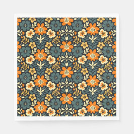 Modern orange och teal blomsterdesign pappersservett