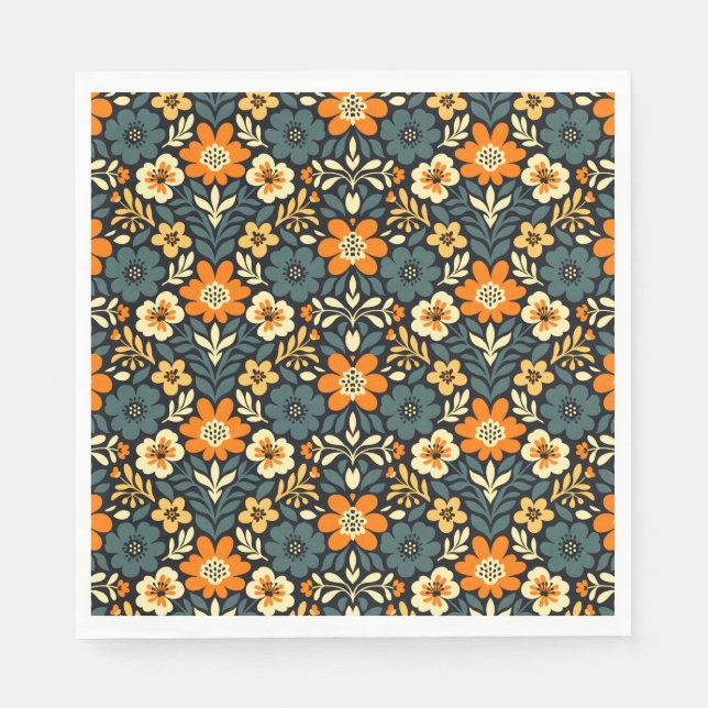 Modern orange och teal blomsterdesign pappersservett (Framsidan)