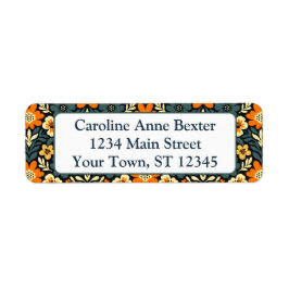 Modern orange och teal blomsterdesign returadress etikett