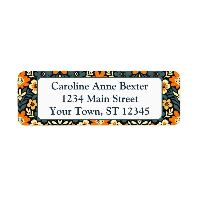 Modern orange och teal blomsterdesign returadress etikett (Framsidan)