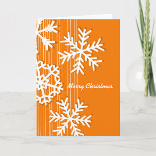 Modern orange och vit julvit snöflingor helgkort