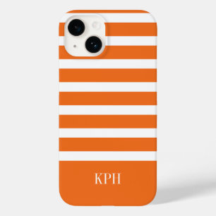 Modern Orange och Vit Rand med Monogram