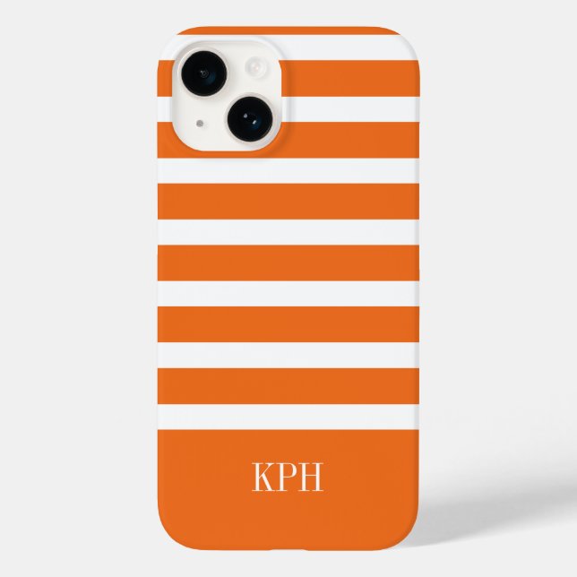 Modern Orange och Vit Rand med Monogram (Baksida)