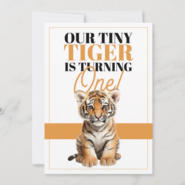 Modern Orange och Vita tiger Tiger Jungle Birthday Inbjudningar (Framsida)