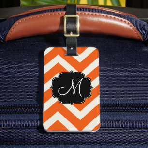 Modern Orange och White Chevron Rand Bagagebricka