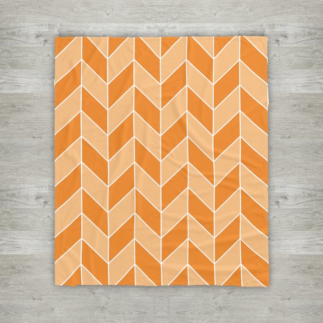 Modern Orange Peach Herringbone Chevron Mönster Fleecefilt (Skapare uppladdad)