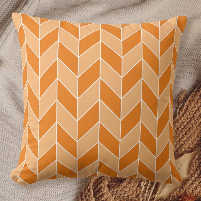 Modern Orange Peach Herringbone Chevron Mönster Kudde (Skapare uppladdad)