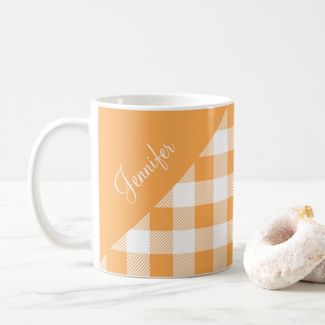 Modern Orange Play Mönster Namn Kaffemugg (Med munk)