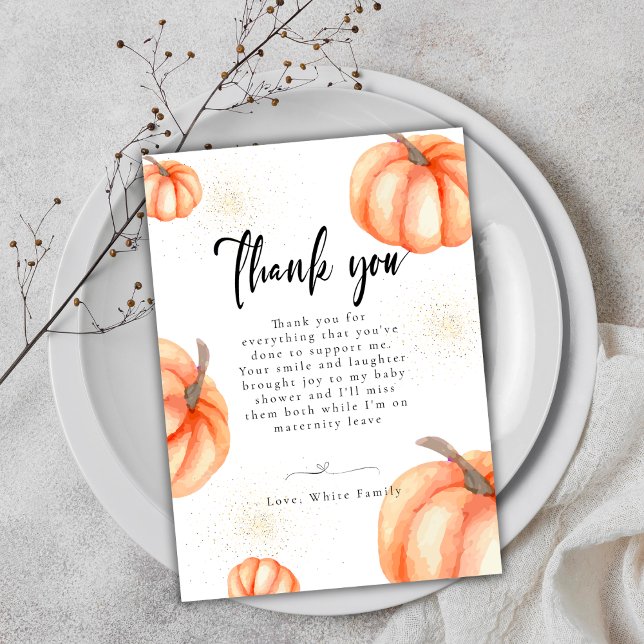 Modern Orange Pumpkin Baby Shower - tack för dina  (Modern Orange Pumpkin Baby Shower Thank You Cards)