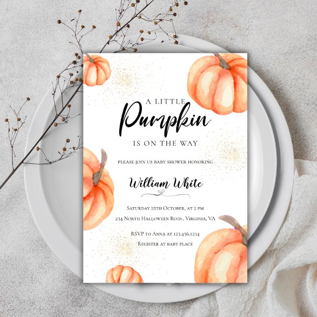 Modern Orange Pumpkin Halloween Fall Baby Shower Inbjudningar (Modern Orange Pumpkin Halloween Fall Baby Shower Invitation)