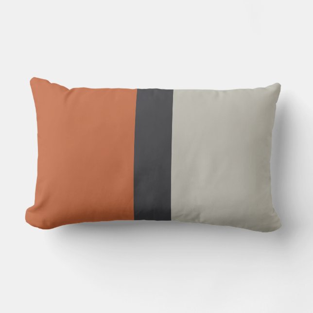Modern Orange Red Silver Grått Rand Mönster Lumbarkudde (Framsida)