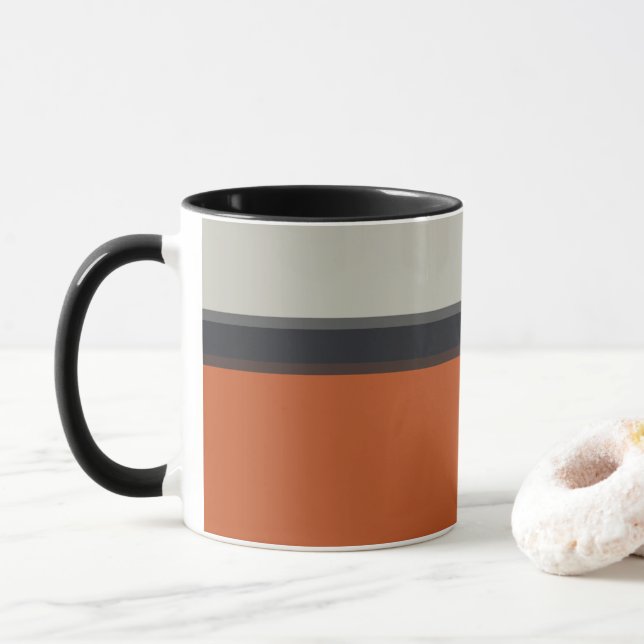 Modern Orange Red Silver Grått Rand Mönster Mugg (Med munk)