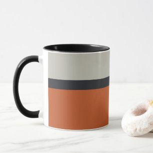 Modern Orange Red Silver Grått Rand Mönster Mugg