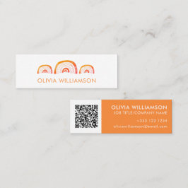 Modern Orange Regnbåge Vattenfärg QR-kod Mini Visitkort