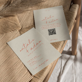 Modern Orange Retro Fun Whimsical QR Code Wedding Inbjudningar