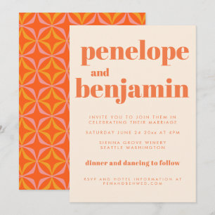 Modern Orange Retro-typografi Bröllop allt i ett Inbjudningar