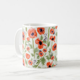 Modern orange röd vattenfärg målade vallmoblomm kaffemugg