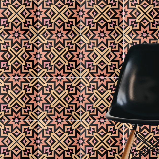 Modern Orange Rosa Black Mosaic Geometric Mönster Kakelplatta (Skapare uppladdad)