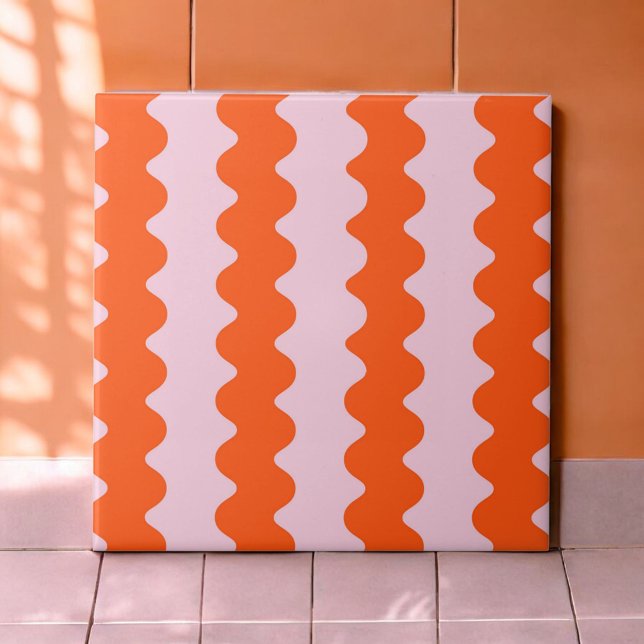 Modern Orange Rosa Groovy Rand minimalistisk Vår Kakelplatta (Skapare uppladdad)