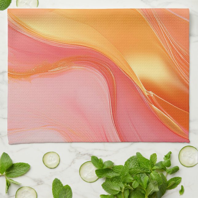 Modern Orange Rosa och Guld Abstrakt Lyx- Kökshandduk (Vikta)