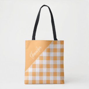Modern Orange Rutig Plaid Namn Tygkasse