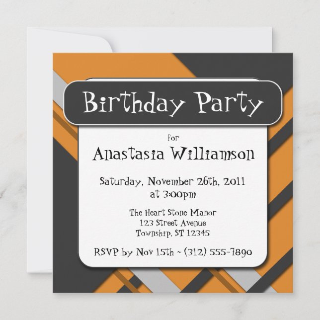 Modern Orange semi-Play Birthday-inbjudan Inbjudningar (Framsida)