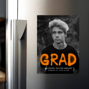 Modern Orange Spray Paint Photo Studenten Magnetisk Inbjudningskort