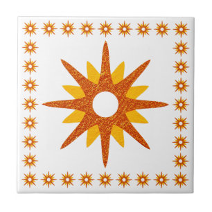 Modern Orange - Starburst-design i mitten av århun Kakelplatta