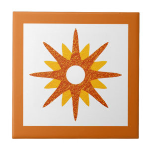 Modern Orange - Starburst-design i mitten av århun Kakelplatta
