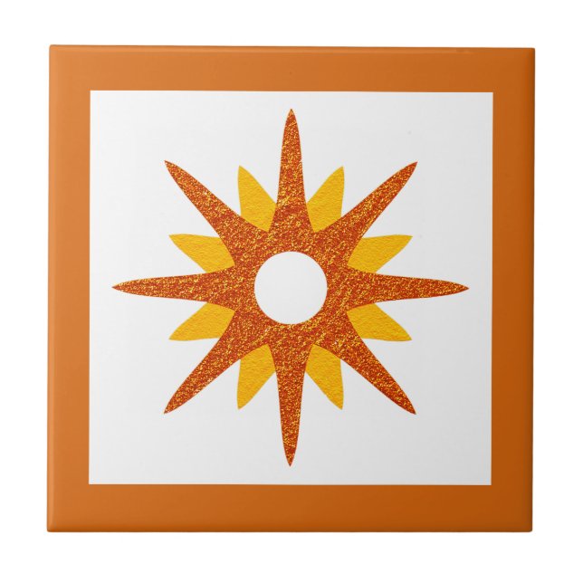 Modern Orange - Starburst-design i mitten av århun Kakelplatta (Framsidan)