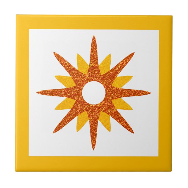 Modern Orange-starst i mitten av århundradet Kakelplatta (Framsidan)