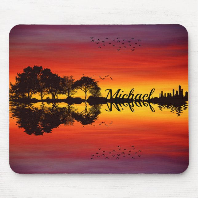 Modern Orange Sunset Guitarist Namn Watercolor Musmatta (Framsidan)