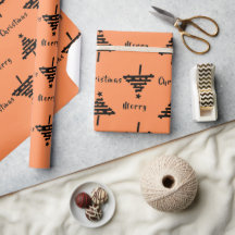 Modern orange svart julgran mönster semester