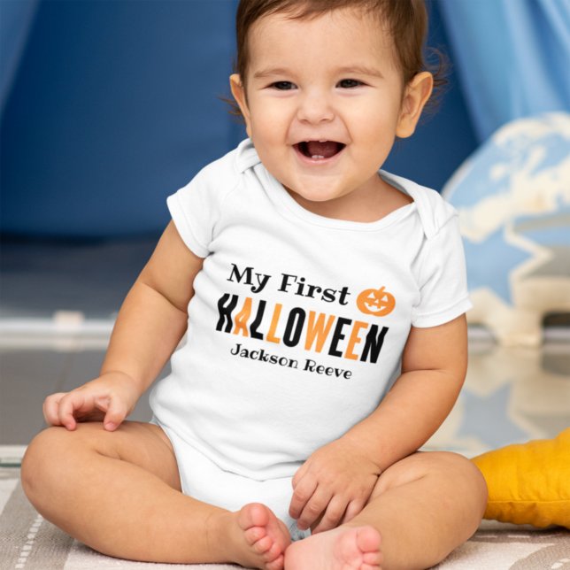 Modern Orange svart min första Halloween med Namn T Shirt (Skapare uppladdad)